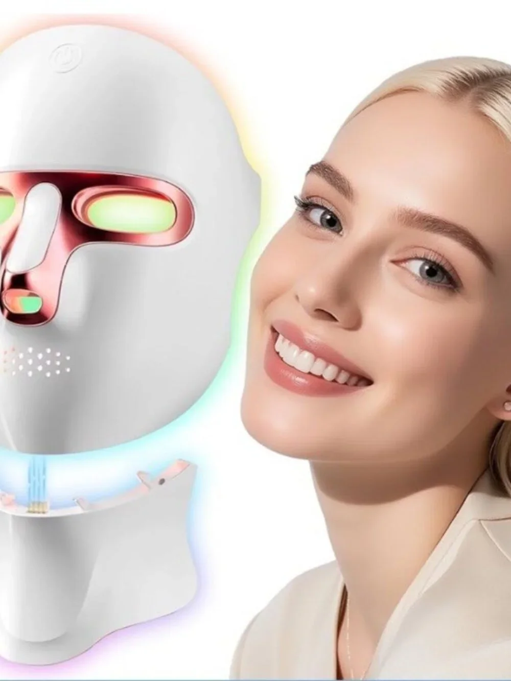 Cordless LED Face and Neck Mask 7 Color Light Therapy Red Light Rechargable